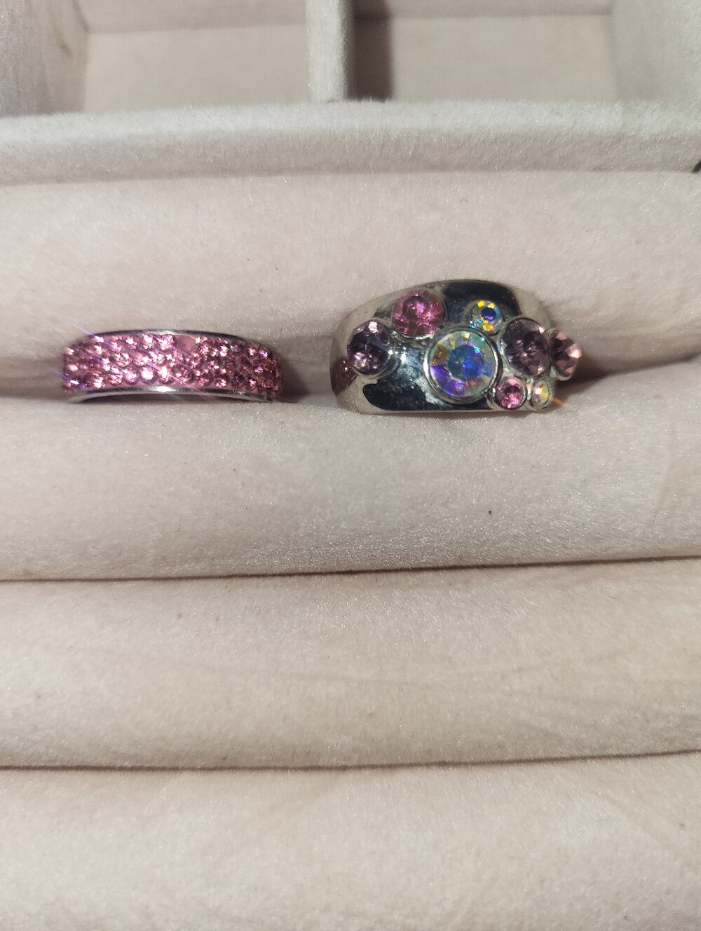 Y2K Rhinestone Ring Set • Wide Pink Purple Cluster Band & Pave Eternity Ring